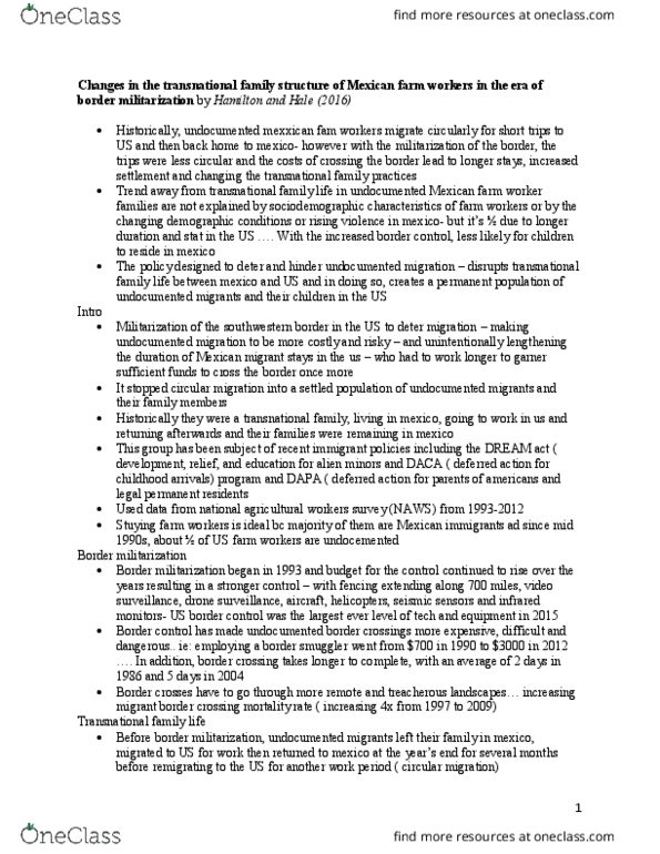 SOC303H1 Chapter Notes - Chapter 16: Border Control, Bracero Program, Circular Migration thumbnail