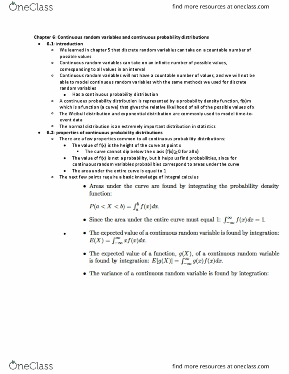 STAT 2040 Lecture Notes - Lecture 5: Weibull Distribution, Probability Distribution, F-Distribution thumbnail
