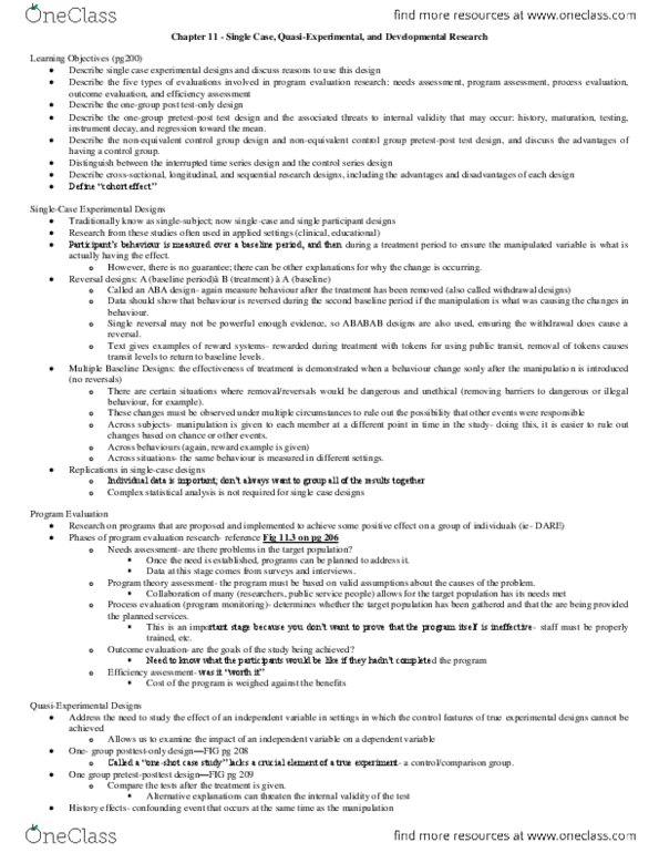 PSYC 2360 Chapter Notes - Chapter 11: Interrupted Time Series, Needs Assessment, Longitudinal Study thumbnail