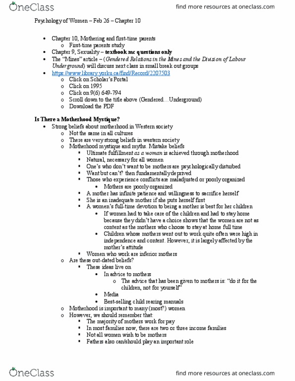 PSYC 3480 Lecture Notes - Lecture 7: Parental Leave, Childbirth, Maladjusted thumbnail