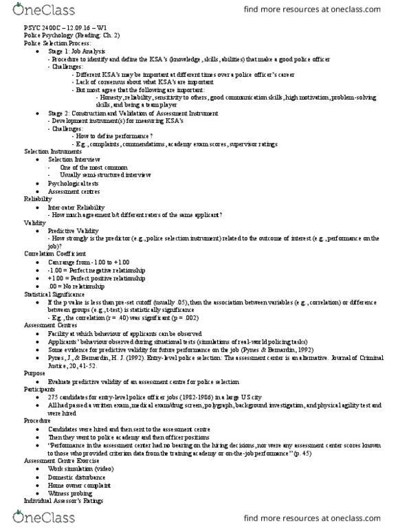 PSYC 2400 Lecture Notes - Lecture 1: Assessment Centre, Domestic Disturbance, Job Performance thumbnail