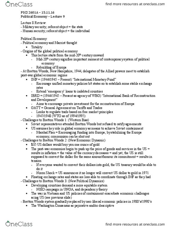 PSCI 2601 Lecture Notes - Lecture 9: Human Security, General Agreement On Tariffs And Trade, Washington Consensus thumbnail