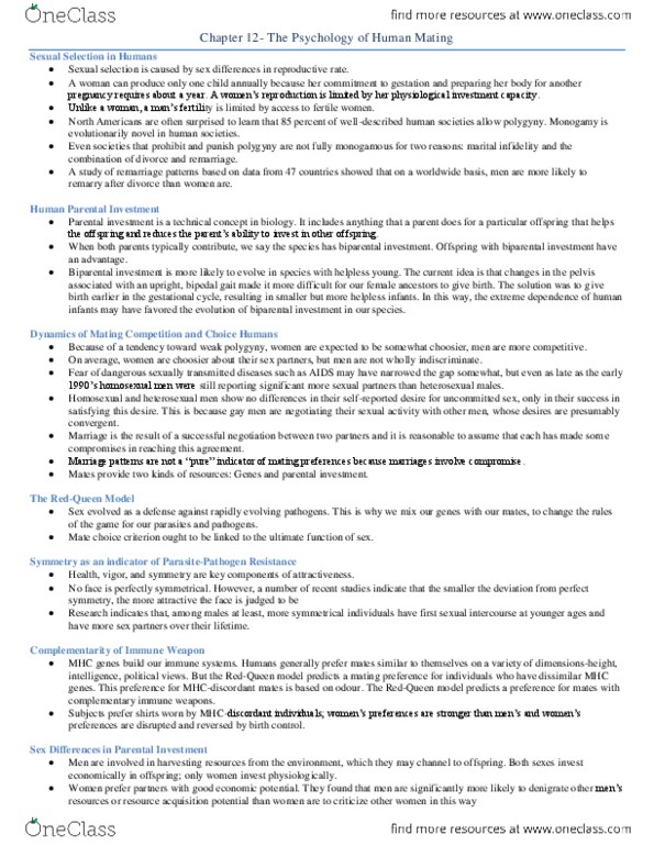 PSYC 3100 Chapter Notes - Chapter 12: Sexually Transmitted Infection, Casual Sex, Mate Choice thumbnail