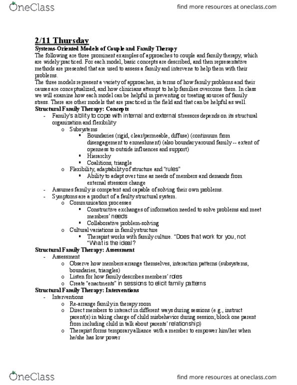 FMSC 431 Lecture Notes - Lecture 5: Gender Role, Structural Family Therapy, Family Therapy thumbnail