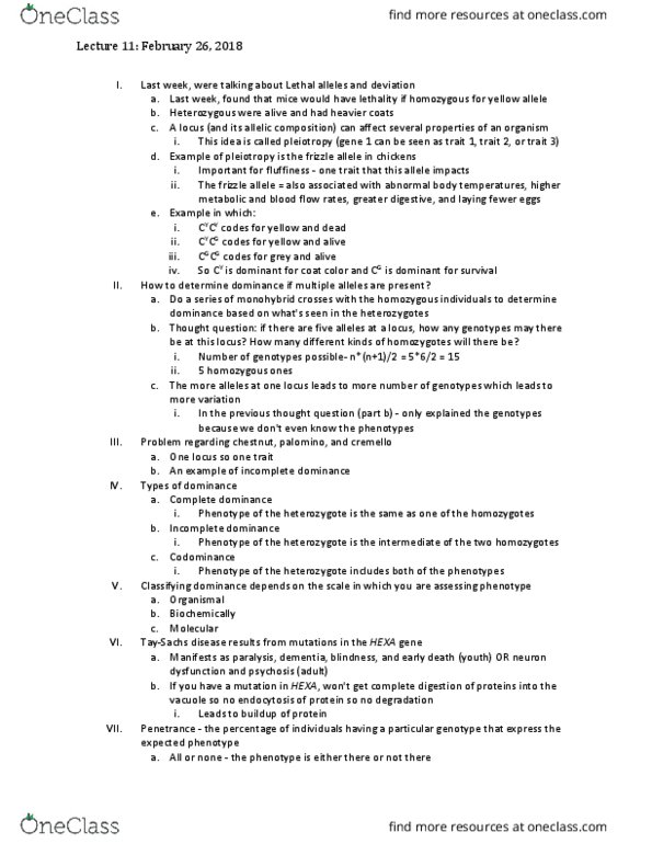 BIOL 264 Lecture Notes - Lecture 11: Epistasis, Lethal Allele, Cream Gene thumbnail