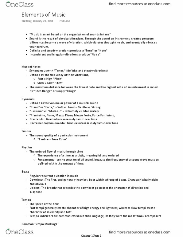 MUS 121 Lecture Notes - Lecture 1: Mezzo Forte, Sound thumbnail