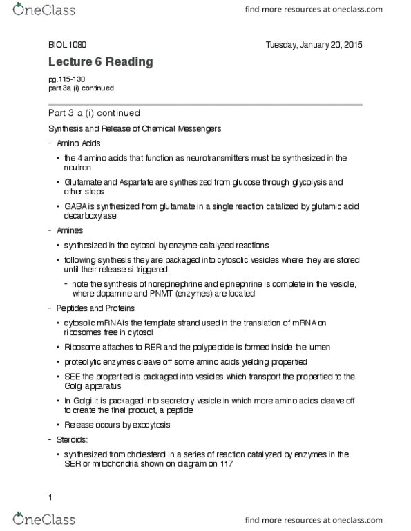 BIOL 1080 Chapter Notes - Chapter Lecture 6 Readings: Hydrophile, Cell Membrane, Cytosol thumbnail