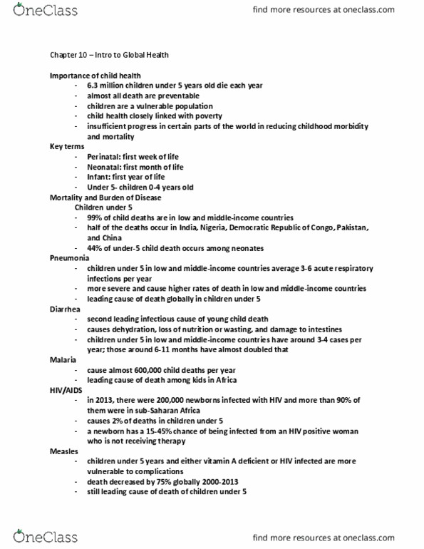 HPE 1003 Lecture Notes - Lecture 10: Umbilical Cord, Iron-Deficiency Anemia, Sub-Saharan Africa thumbnail