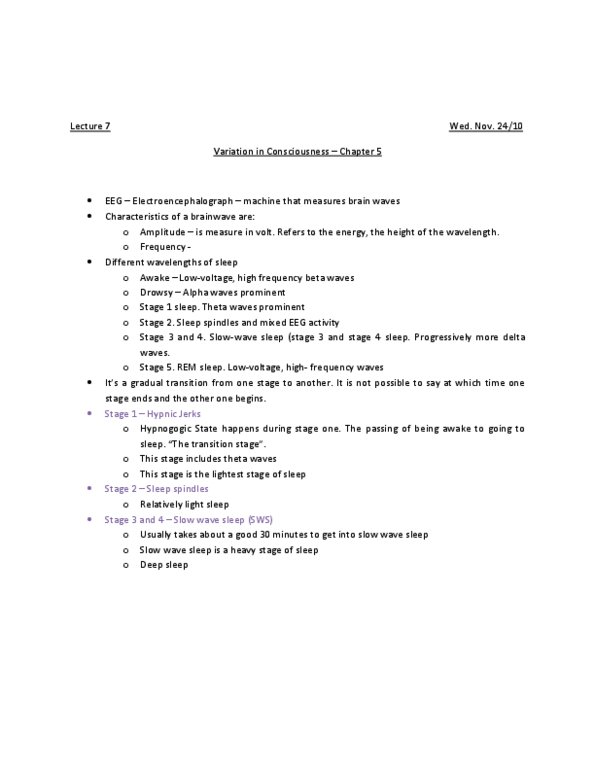 PSYC 1010 Lecture Notes - Lecture 7: Slow-Wave Sleep, Theta Wave, Delta Wave thumbnail