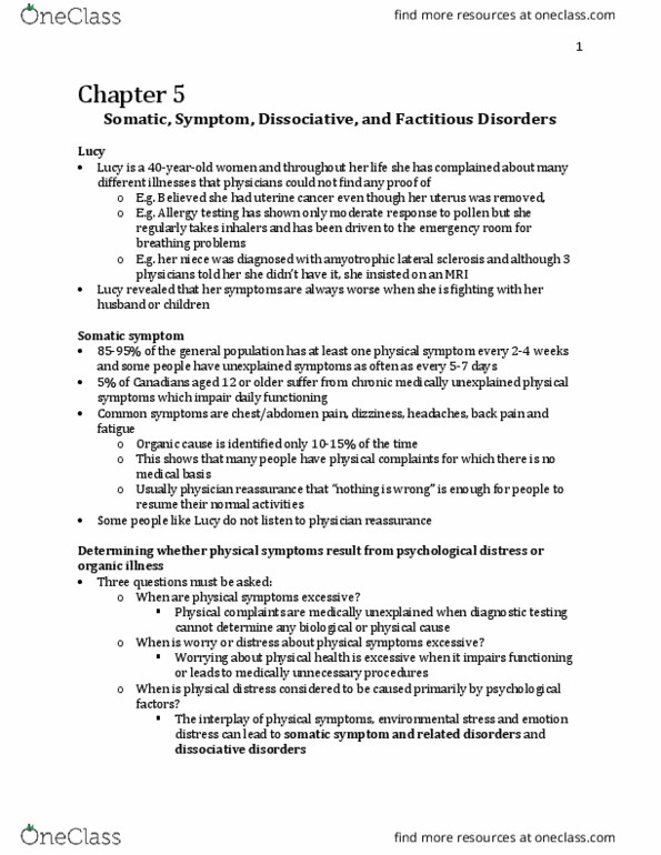 Psychology 2030A/B Chapter Notes - Chapter 5: Exposure Therapy, Psychodynamics, Sick Role thumbnail