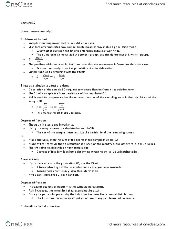 PSYC 2002 Lecture Notes - Lecture 12: Effect Size, Statistical Hypothesis Testing, Level Of Measurement thumbnail
