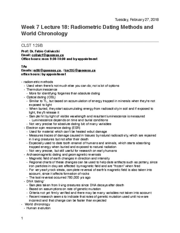 CLST 129 Lecture 18: Feb 27 - Week 7 Lecture 18: Radiometric Dating Methods and World Chronology thumbnail