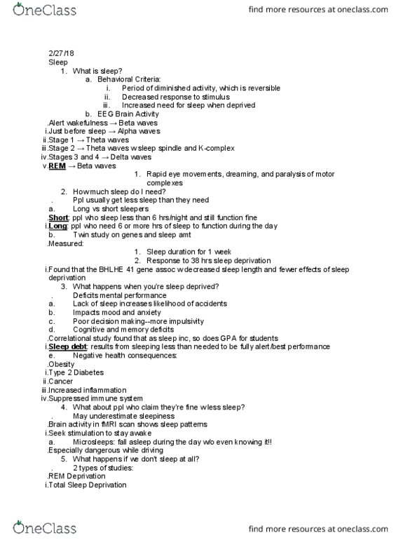 PSYCH 1000 Lecture Notes - Lecture 9: Sleep Deprivation, Sleep Spindle, Alpha Wave thumbnail