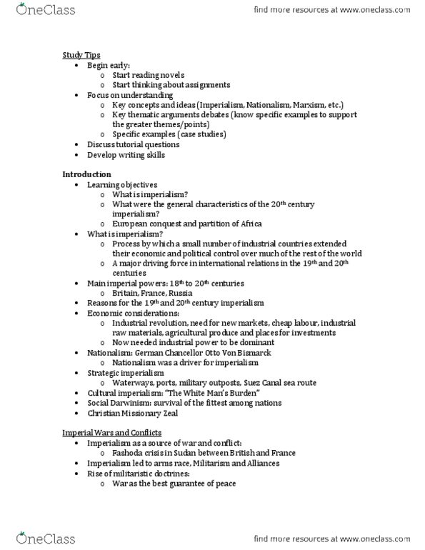 HISTORY 3CG3 Lecture Notes - Lecture 3: Otto Von Bismarck, Cultural Imperialism, Indirect Rule thumbnail