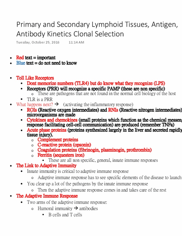 ANFS332 Lecture 11: Primary and Secondary Lymphoid Tissues, Antigen, Antibody Kinetics Clonal Selection thumbnail