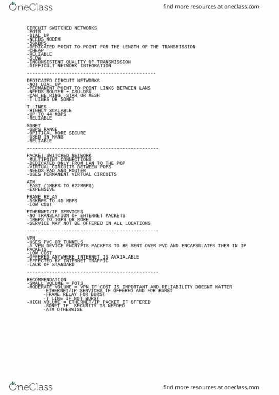 ITEC 3210 Lecture Notes - Lecture 6: Synchronous Optical Networking, Data-Rate Units, Plain Old Telephone Service thumbnail