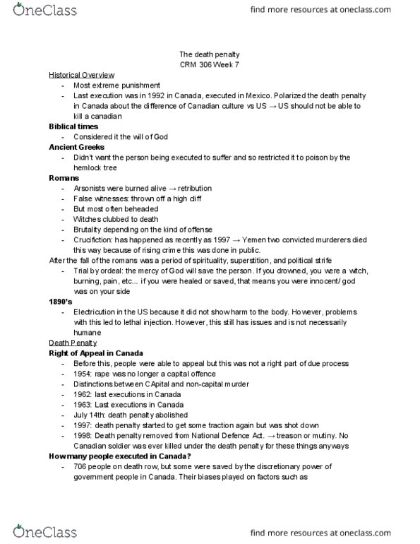 CRM 306 Lecture Notes - Lecture 7: Jeremy Bentham, Reversible Error, Longitudinal Study thumbnail