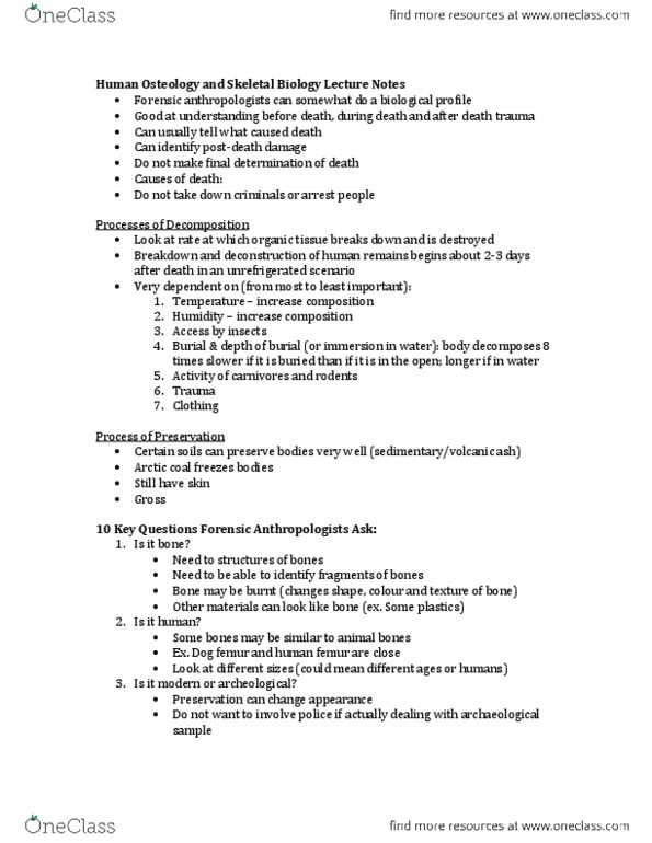 ANTHROP 1AA3 Lecture Notes - Osteology, Deconstruction, Paleopathology thumbnail