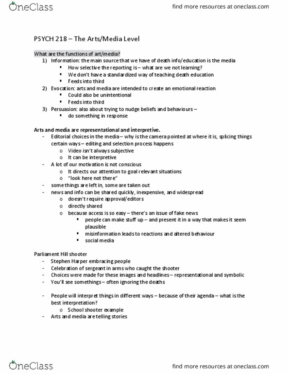 PSYCH218 Lecture Notes - Lecture 7: Homicide, C. S. Lewis, A Grief Observed thumbnail