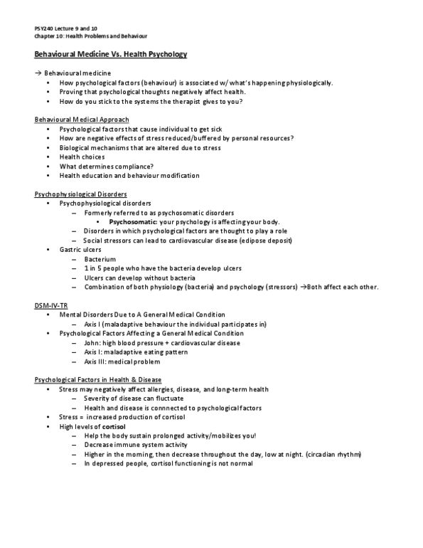 PSY240H5 Lecture 9: Lecture 9 For those of you who missed class, these notes have all the lecture slides and my own notes taken integrated together in one neat word document. Great for last minute studying! thumbnail