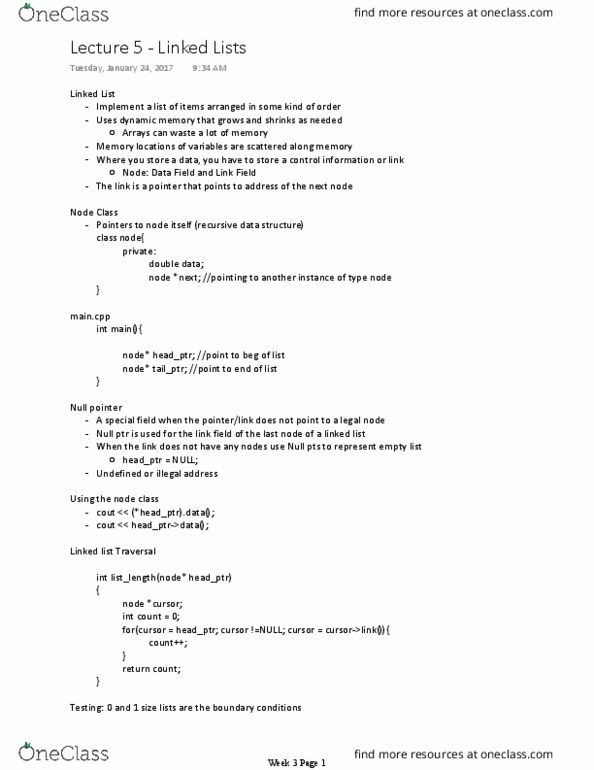 CMPSC 24 Lecture Notes - Lecture 4: Null Pointer, Linked List thumbnail