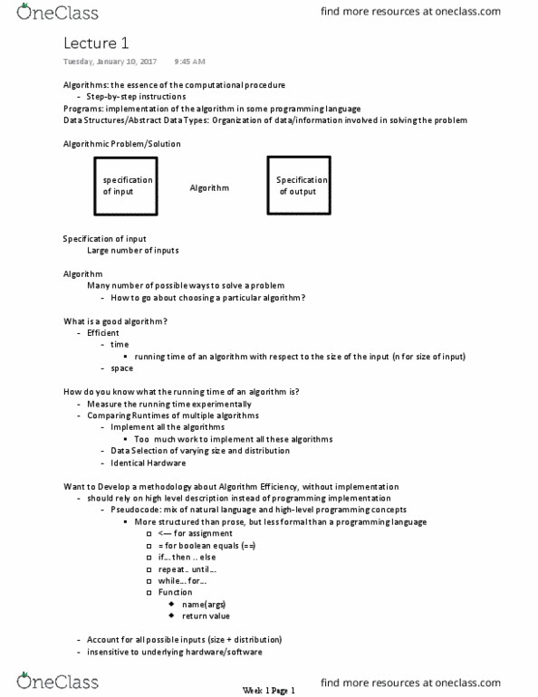 CMPSC 24 Lecture Notes - Lecture 1: Insertion Sort, The Algorithm thumbnail