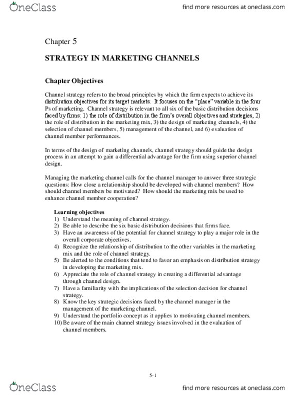 NRSG 121 Lecture Notes - Lecture 5: Rolex, Marketing Channel, Marketing Mix thumbnail