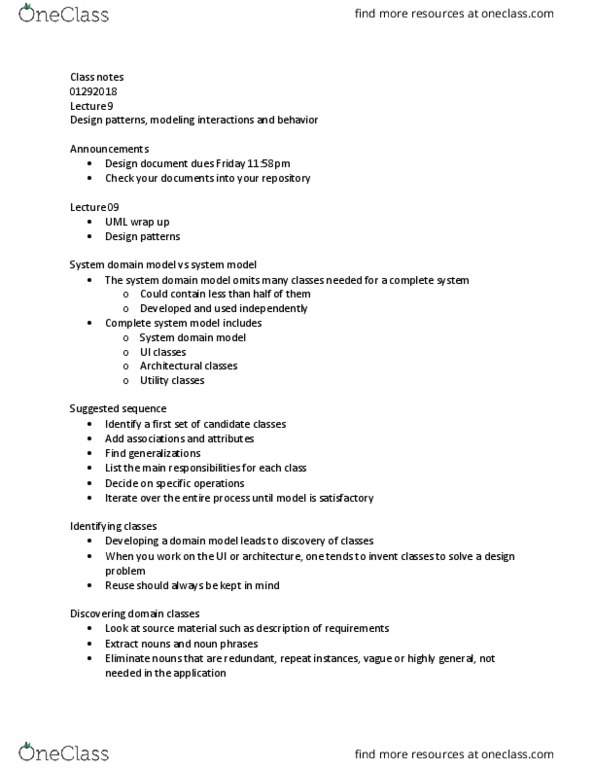 CS 30700 Lecture Notes - Lecture 9: Whiteboard, Serval, Class Diagram thumbnail