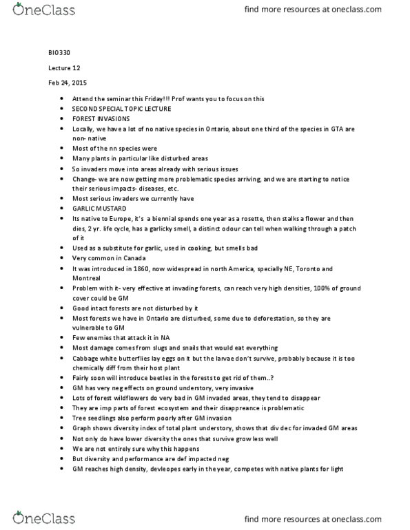 BIO330H5 Lecture Notes - Lecture 12: Aeration, Epigeal, Acer Saccharum thumbnail