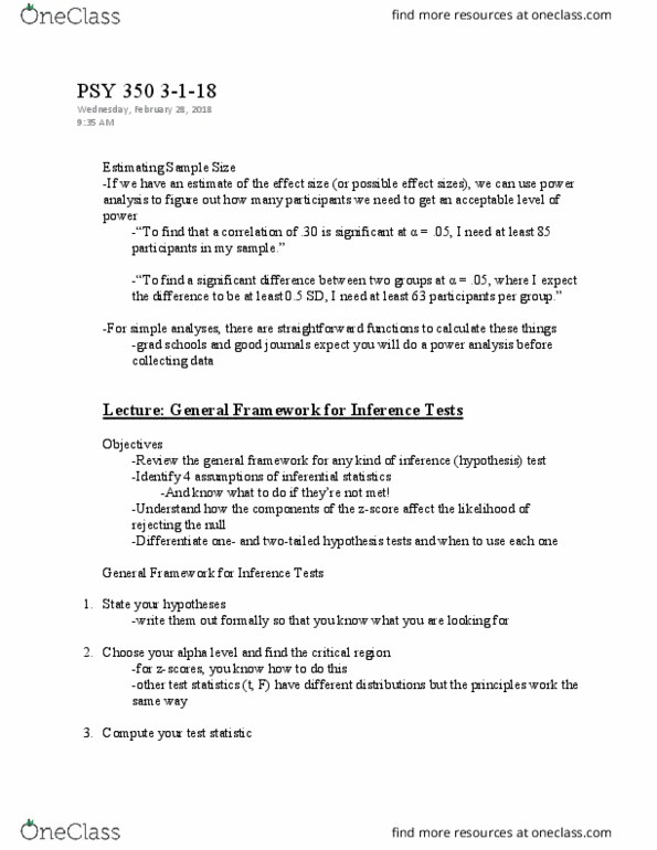 PSY 350 Lecture Notes - Lecture 27: Central Limit Theorem, Standard Deviation, Statistical Inference thumbnail