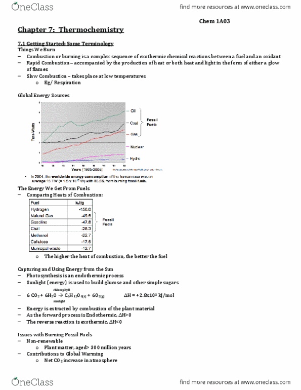 CHEM 1A03 Chapter Notes - Chapter 7: Heat Capacity, Endothermic Process, Thermal Energy thumbnail