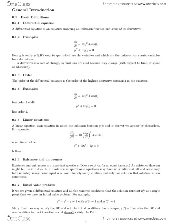 MAT 2384 Lecture Notes - System Of Linear Equations, Bernoulli'S Principle, Integrating Factor thumbnail