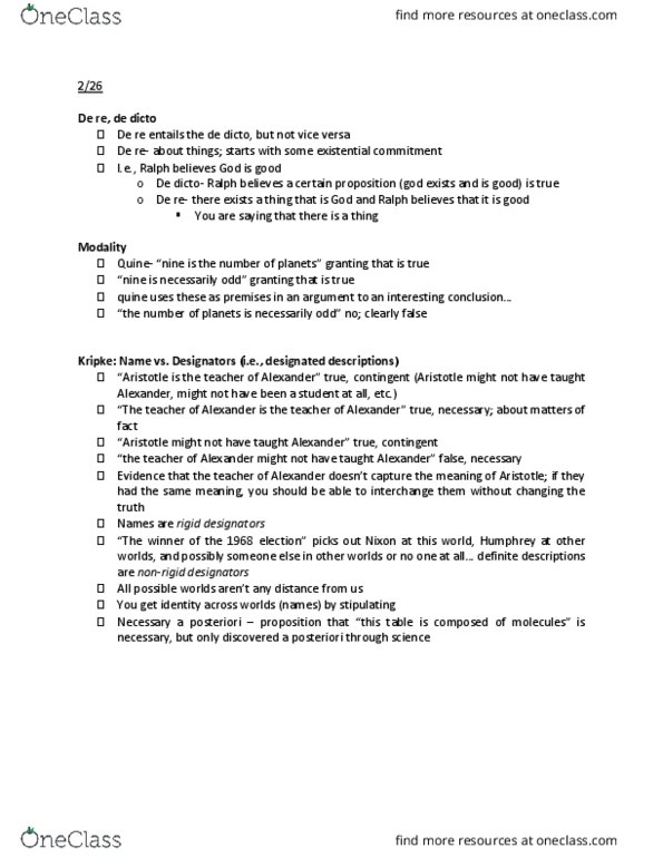 PHIL315 Lecture Notes - Lecture 12: Preposition And Postposition, Ontological Commitment, Rigid Designator thumbnail