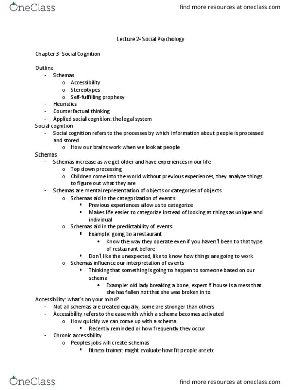 Psychology 2720A/B Lecture Notes - Lecture 2: Illusory Correlation, Unconscious Mind, Planning Fallacy thumbnail