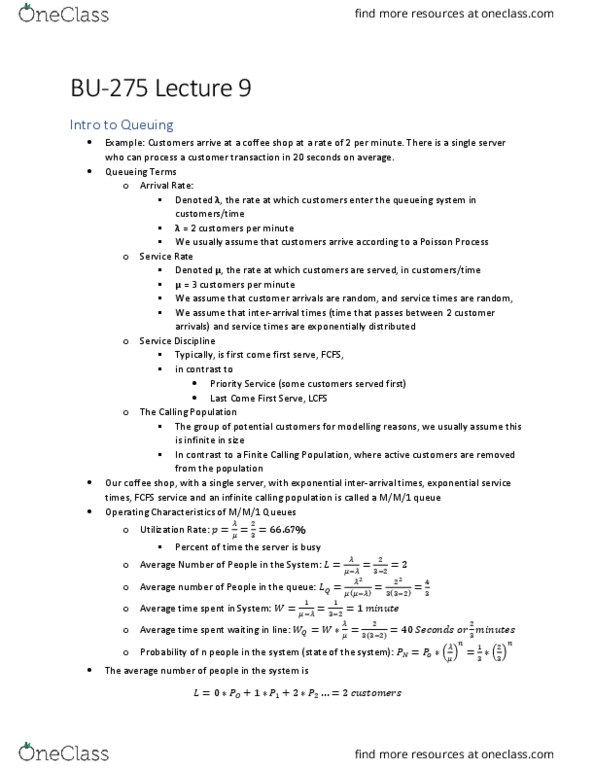 BU275 Lecture Notes - Lecture 9: Probability Density Function, Exponential Distribution thumbnail