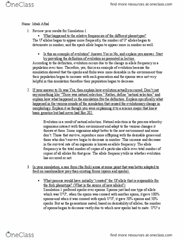 BIOL 202 Lecture Notes - Lecture 2: Spork, Allele Frequency, Phenotype thumbnail