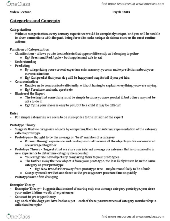 PSYCH 1X03 Lecture Notes - Prototype Theory, Video Lesson, Psych thumbnail