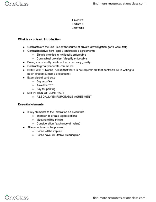 LAW 122 Lecture Notes - Lecture 6: Consumer Protection, Posting Rule, Objective Test thumbnail