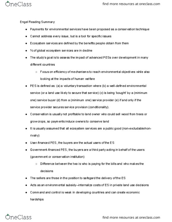 ENG BE 566 Chapter Notes - Chapter 11: Ecosystem Services thumbnail