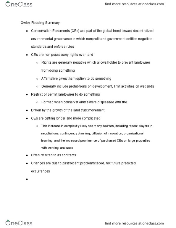 ENG BE 566 Chapter Notes - Chapter 10: Land Trust, Organizational Learning, Environmental Governance thumbnail