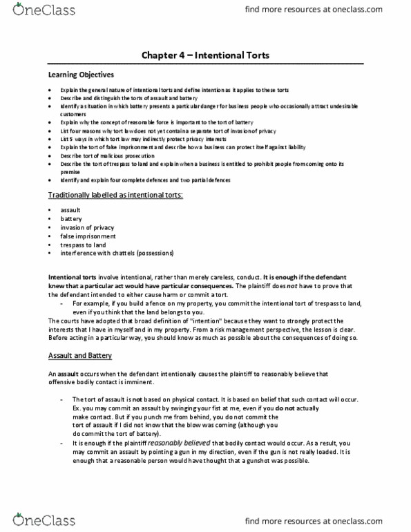 LAW 122 Chapter Notes - Chapter 4: Voyeurism, Blood Transfusion, Detinue thumbnail