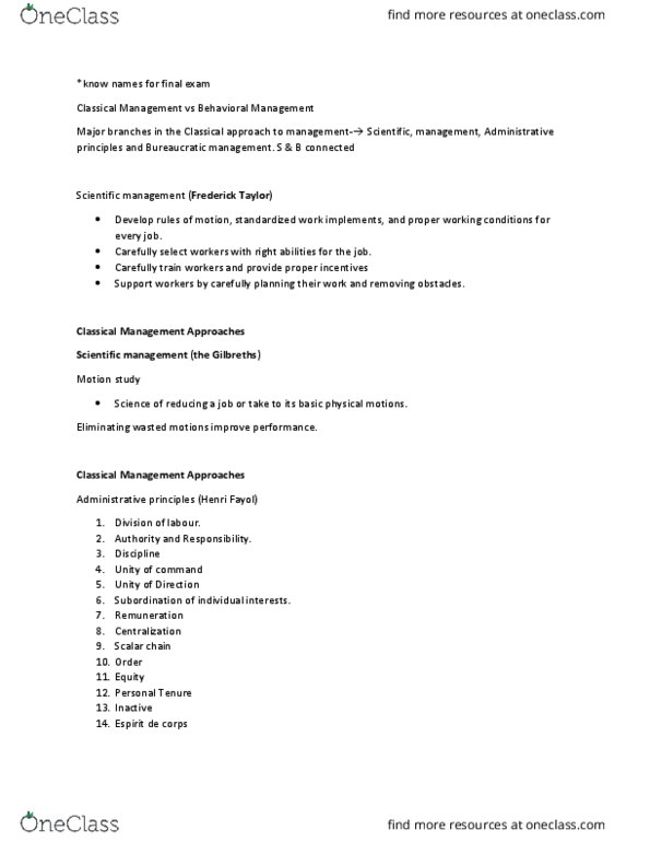 GMS 200 Lecture Notes - Lecture 5: Theory X And Theory Y, Hawthorne Effect, Henri Fayol thumbnail