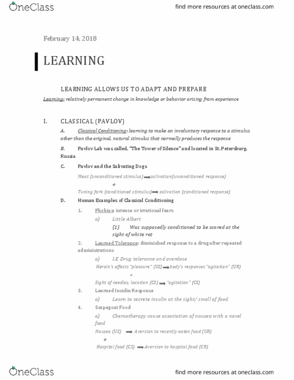 PSY 1001 Lecture Notes - Lecture 5: Edward Thorndike, B. F. Skinner, Mirror Neuron thumbnail