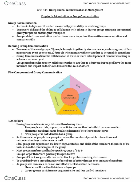 CMN 414 Lecture Notes - Lecture 1: Collaborative Learning, Trait Theory, Relational Dialectics thumbnail