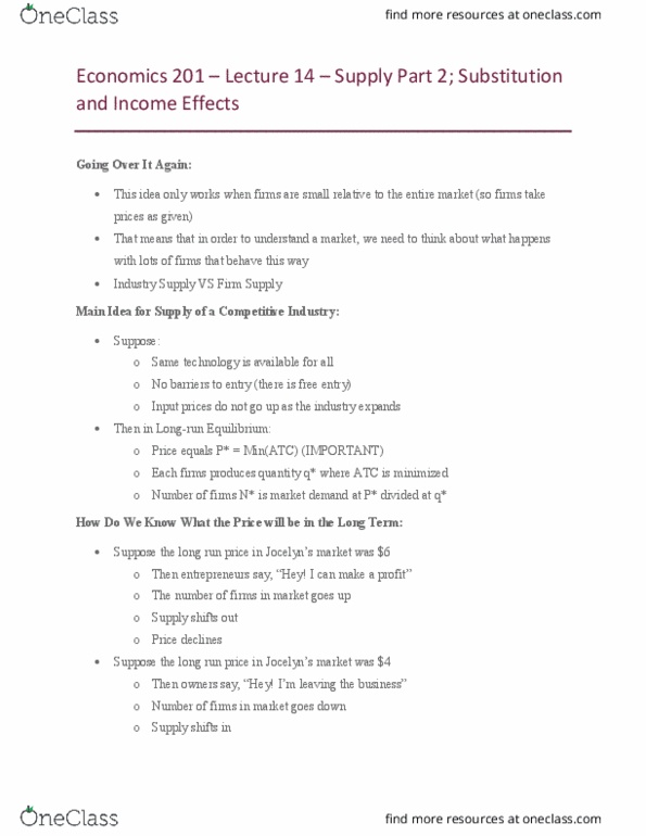 EC 201 Lecture Notes - Lecture 14: Indifference Curve, Demand Curve, Opportunity Cost thumbnail