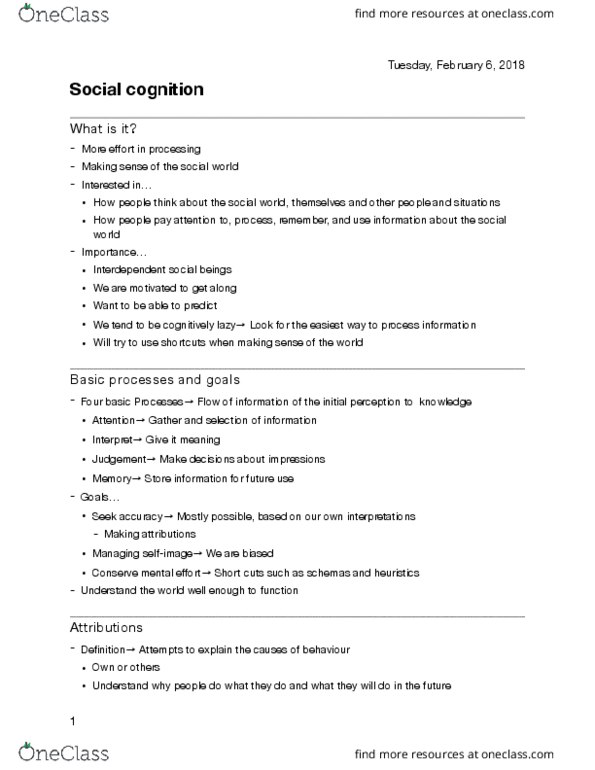 PSY 2110 Lecture Notes - Lecture 4: Covariance, Fundamental Attribution Error, Social Cognition thumbnail