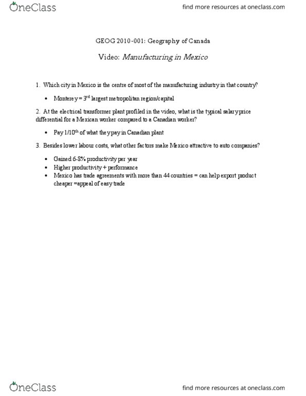 Geography 2010A/B Lecture 6: Video Questions - Manufacturing in Mexico thumbnail