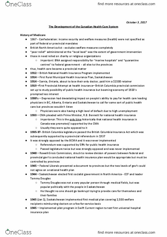 HLSC 2P21 Lecture Notes - Lecture 3: Payment, Emmett Matthew Hall, Roy Romanow thumbnail