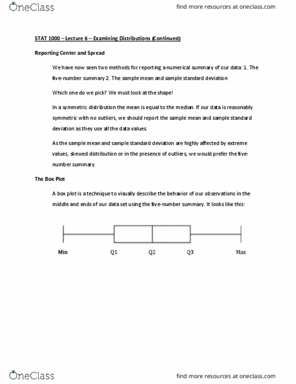 STAT 1000 Lecture Notes - Lecture 6: Box Plot, Supreme Headquarters Allied Powers Europe thumbnail