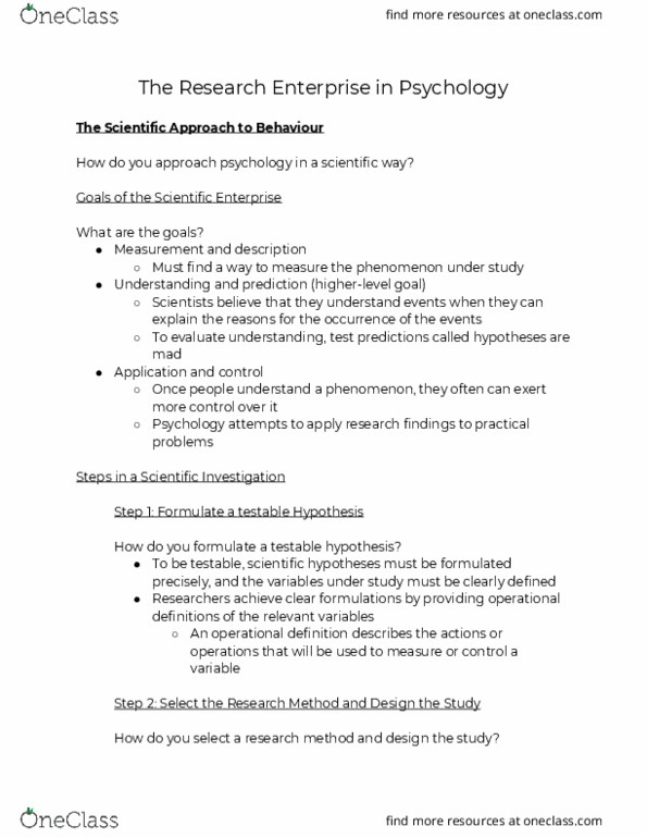 PSYC 1001 Chapter Notes - Chapter 2: Advantageous, Jane Goodall, Confounding thumbnail